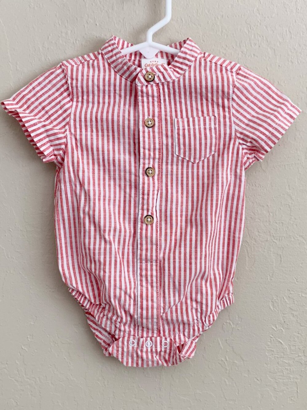 Cat & Jack Striped Button Down Onesie • 6-9 Months